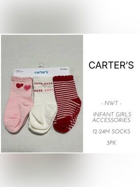 CARTER’S - 12/24M - NWT - 3PK - INFANT GIRLS VALENTINES DAY SOCKS